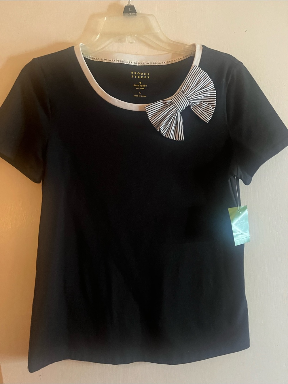 kate spade broom street Black Short-Sleeve Top with Striped Bow